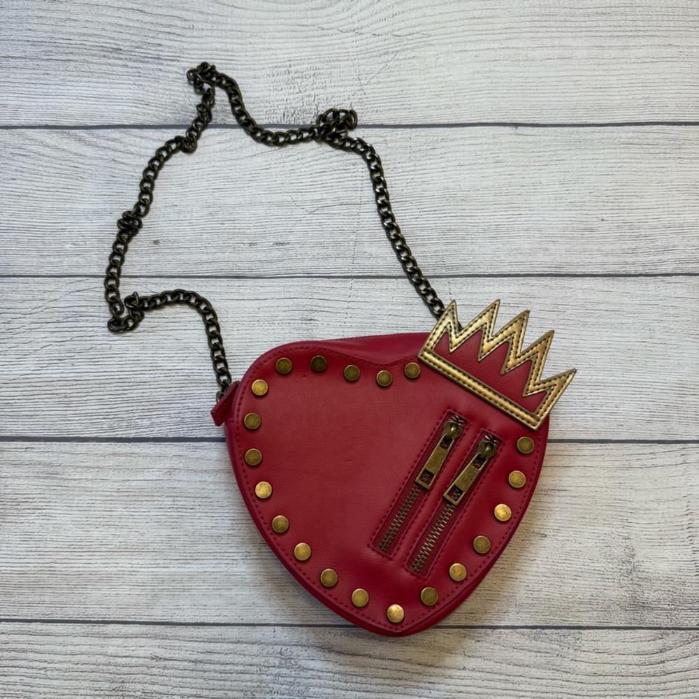 Disney Descendants Red Heart Crown Crossbody Bag with Gold Studs